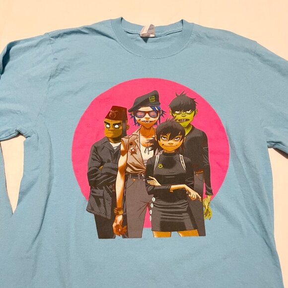 Vintage Gorillaz Long Sleeve T Shirt Double Sided Graphic Size Medium Y2K Blue - Picture 8 of 16